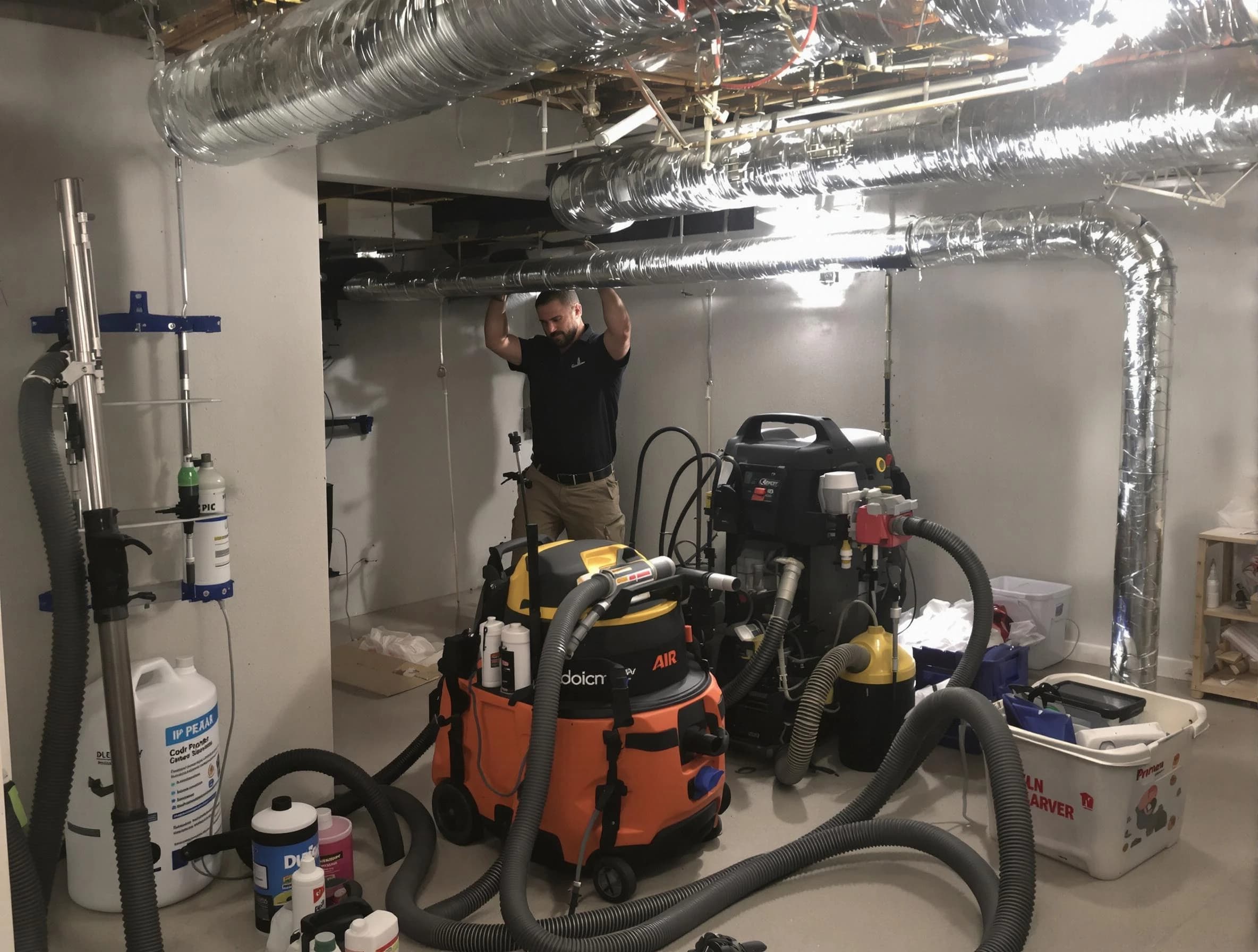 Middleborough Air Duct Cleaning specialist performing professional mold removal from air ducts using safety equipment in Middleborough