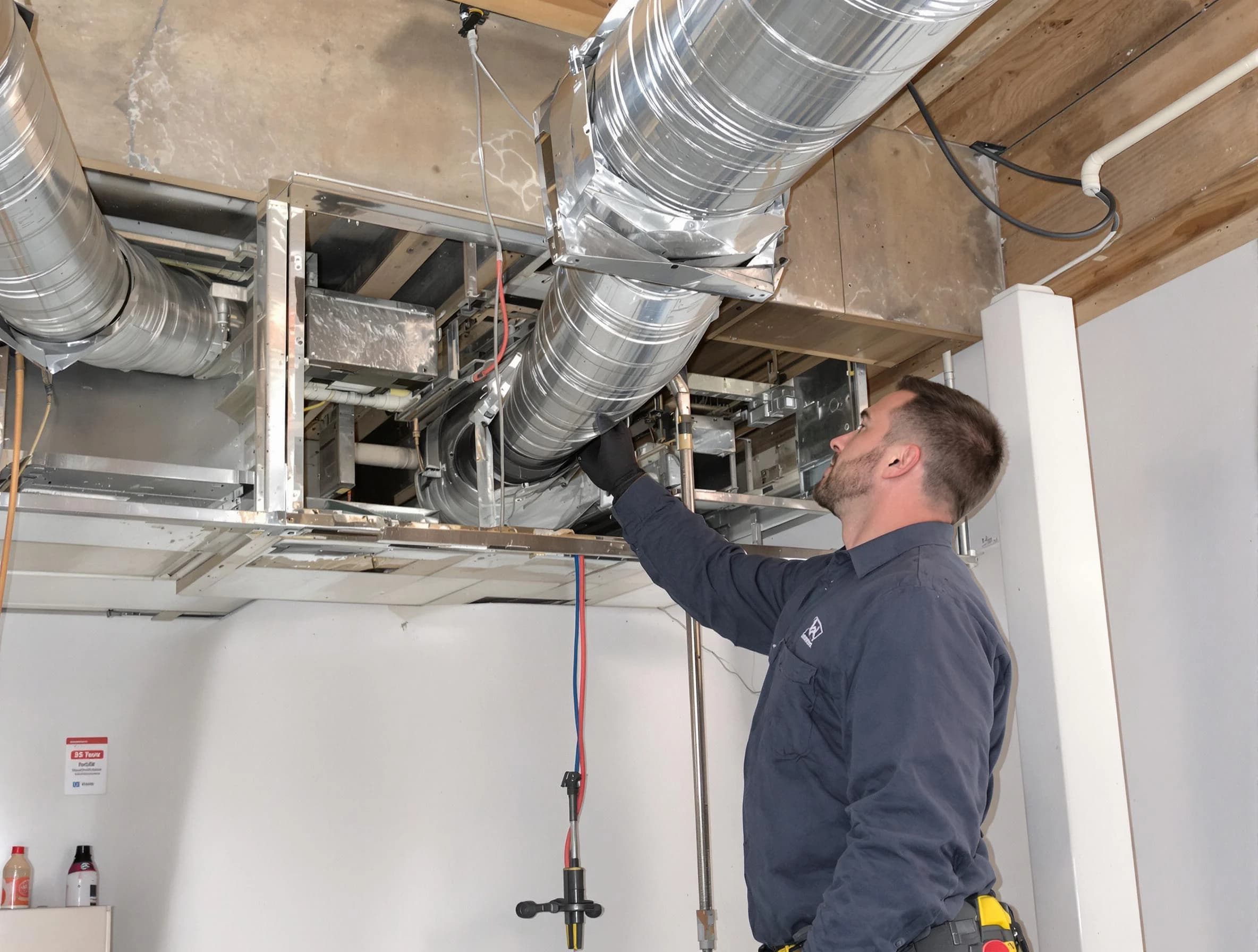 Middleborough Air Duct Cleaning technician performing professional air duct repair using specialized tools in Middleborough